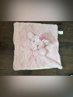 Kelly Toy USA Unicorn Baby Security Blanket Rattle Pink Cream 14" Sq Soft Plush